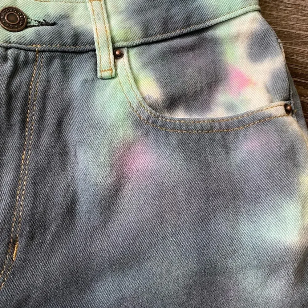 PacSun Tie Dye High Rise Festival Denim Shorts Womens  26 Festival Lights New